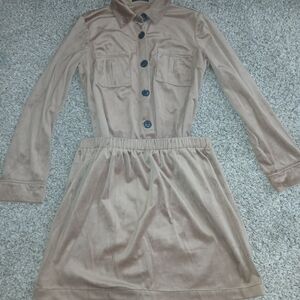 SHEIN Tan Skirt Set with Button Detail